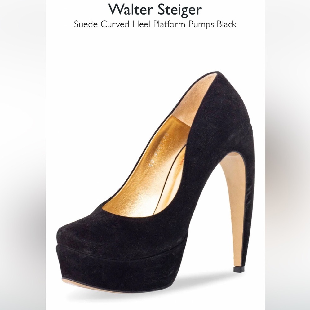 Walter Steiger Handmade Patent Leather Carved Platform Heel in Black size 37/7